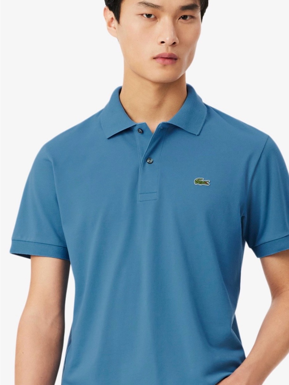 Lacoste Men's Blue Polo with Green Crocodile Logo
